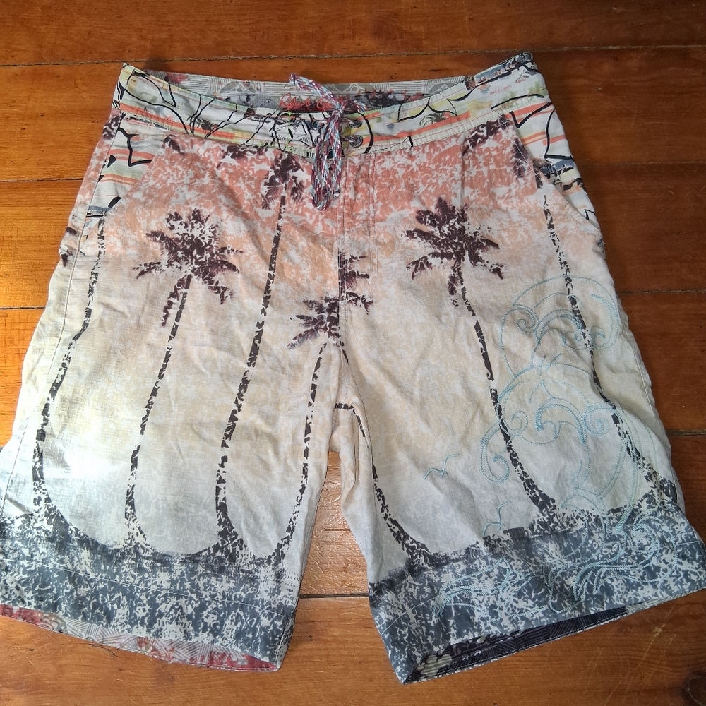 Men's Palm Print Swim Trunks - Beige Multi